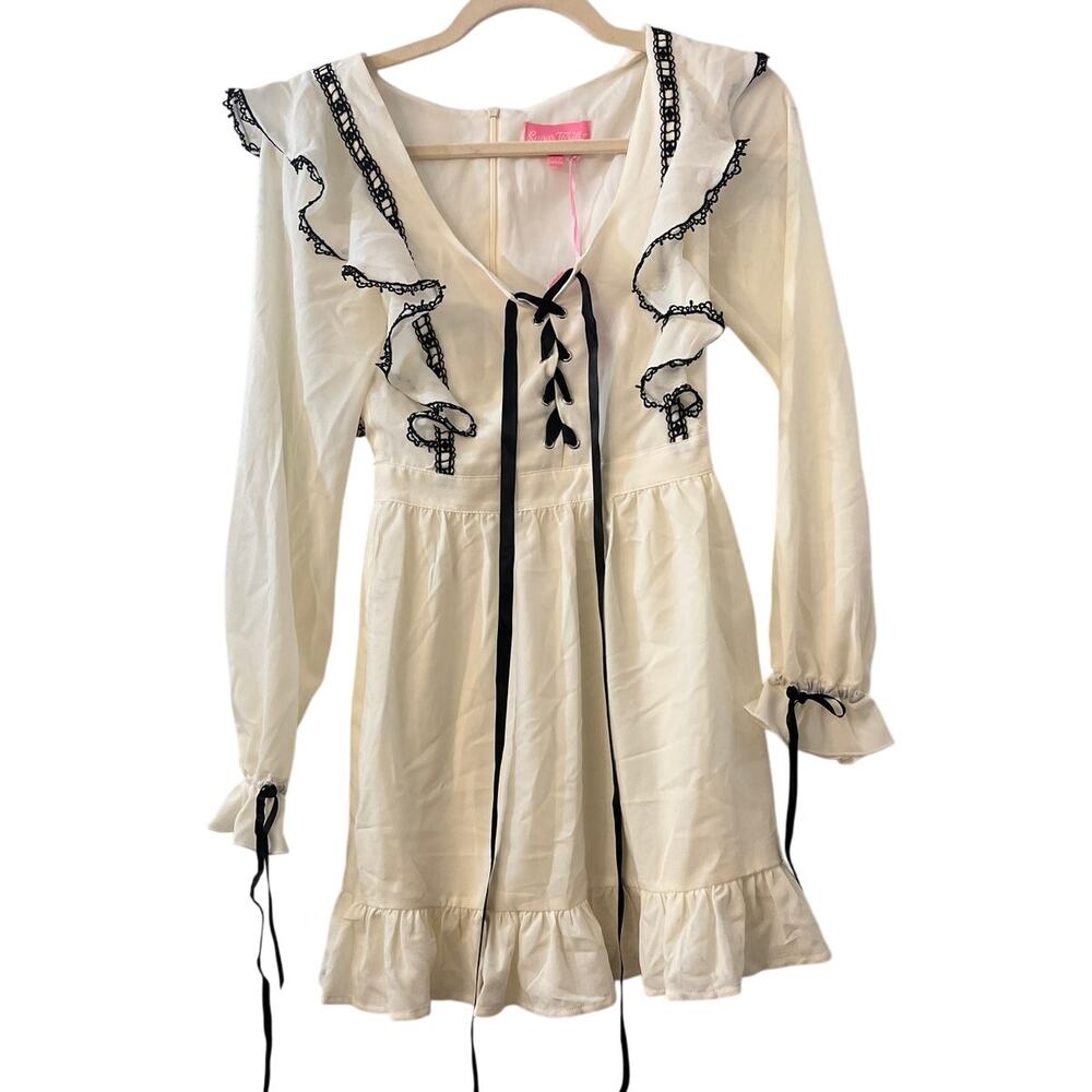 Sugar Thrillz X Dolls Kill White Black Ribbon Coquette Ruffle Baby Doll Dress